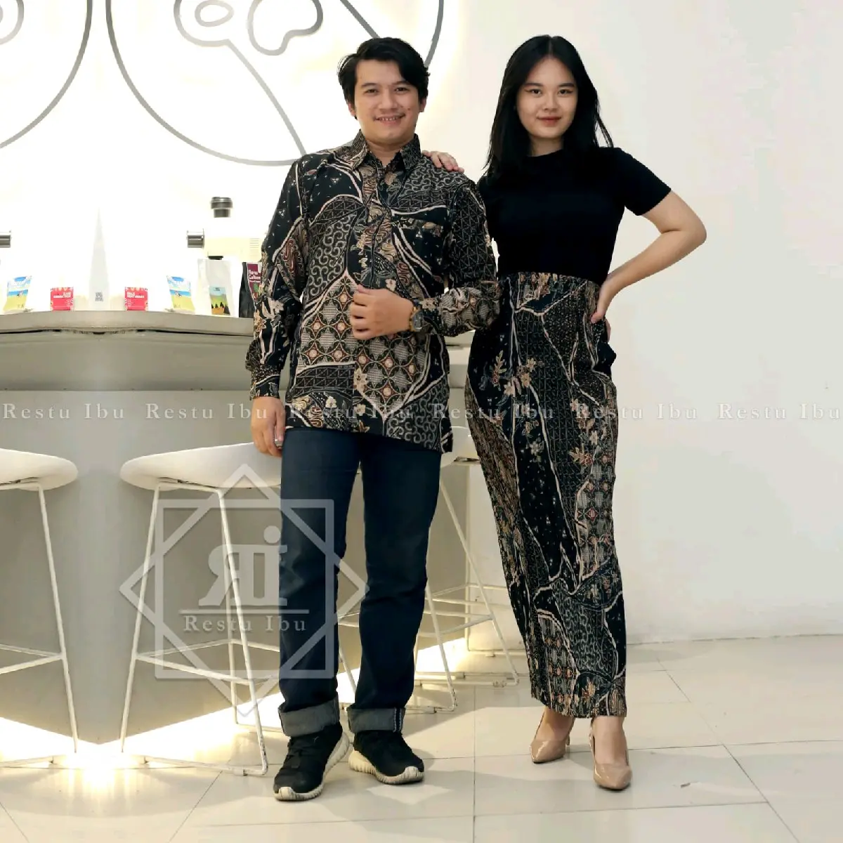 Couple Rok & Kemeja Batik Ayah Anak Motif As Mocca / Setelan Baju Batik Modern Couple Keluarga Katun Panjang Ibu Wanita Tunik Atasan