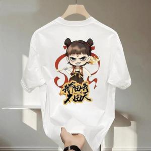 Tropical high quality cotton anime Nezha print youth Unisex casual popular ins top T-shirt