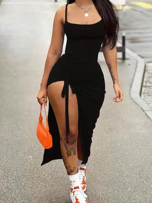 Women's Solid Color  Split Backless Cami Dress, Sexy Fashion Casual   Dress for Party Club Dating Wear, Women Dress for Summer 4