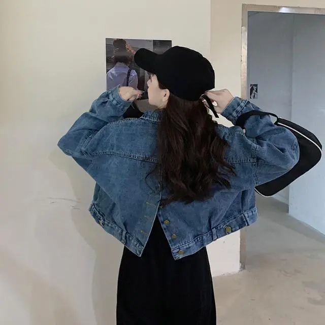 Áo Khoác Denim, Cỡ Nhỏ Dáng Ngắn, Dành Cho Nữ, Dáng Rộng Vừa Vặn, Ins Hợp Xu hướng, Thiết Kế Xẻ Lưng, Thích Hợp Cho Mùa Xuân Và Mùa Thu, Phong Cách 2024, Thiết Kế Đẹp Jacket Top Women