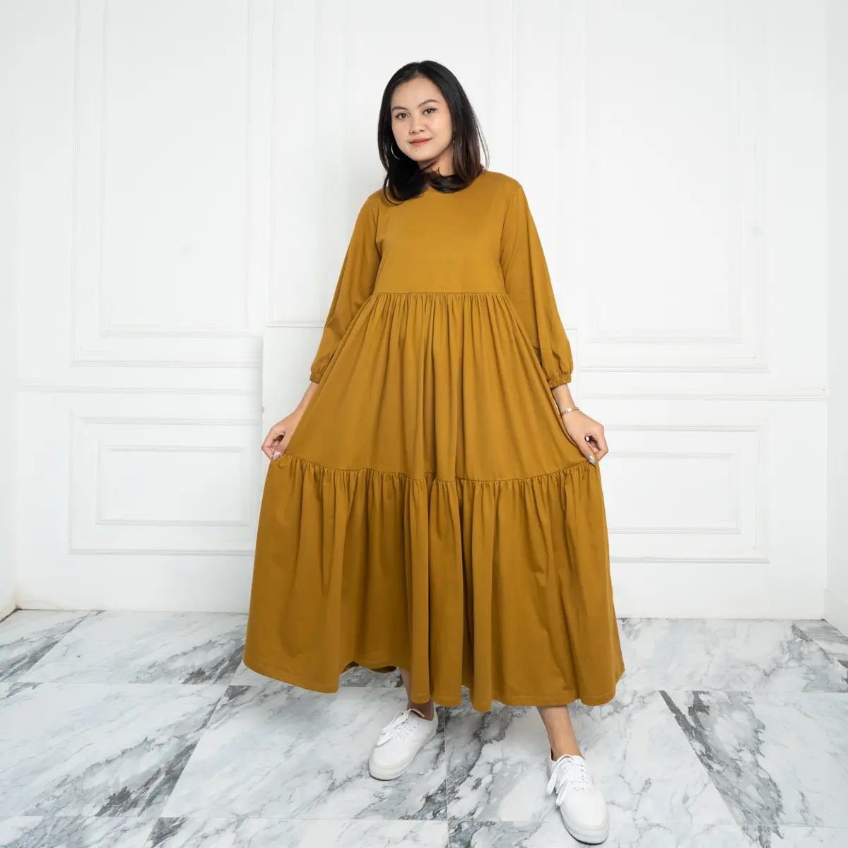 Simplyrooms Clara Dress Casual Gamis Kaos Cotton Combed Muslim Nyaman Simple Ruffle