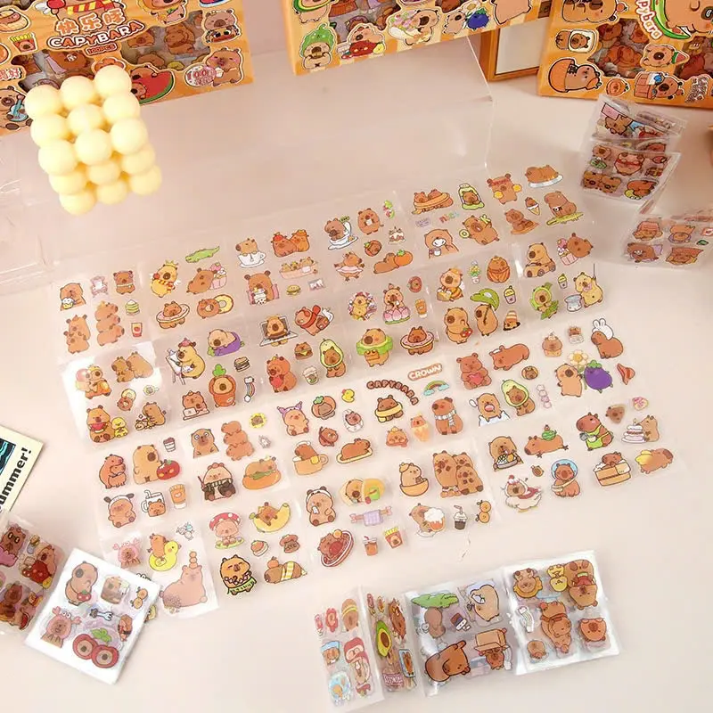 Hộp 100 tấm sticker Capybara, miếng dán DIY trong hình Capybara nhiều mẫu, chuột lang đáng yêu cute 1