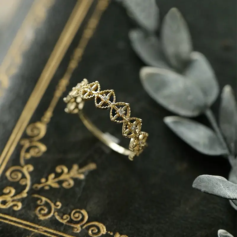 Cincin kerawang renda Prancis, kepribadian modis yang penuh dengan temperamen berlian yang cocok dengan desain cincin yang dapat disesuaikan 1