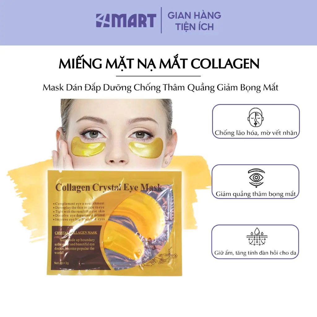 Mặt nạ mắt làm mờ quầng thâm mắt Collagen Crystal Eyes, dưỡng làm nếp nhăn, bọng mắt.