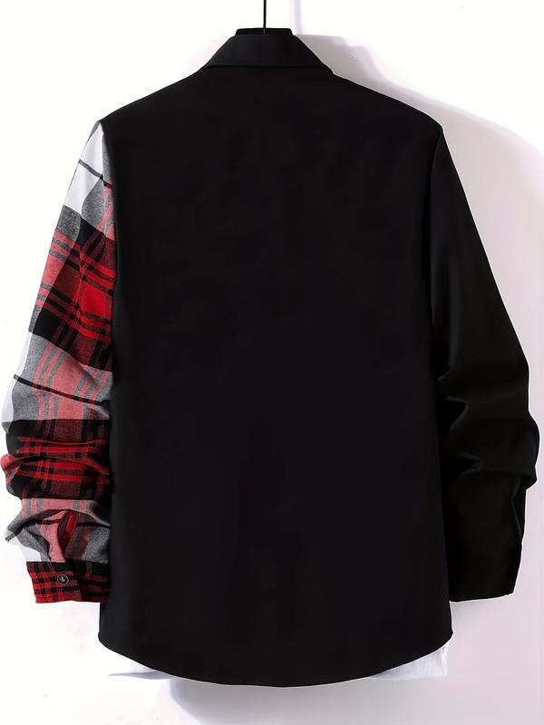 Men's Plaid Print Button Front Pocket Shirt, Regular Fit Casual Long Sleeve Collared Top for All Seasons, Men's Clothes for Daily Wear, Menswear 1