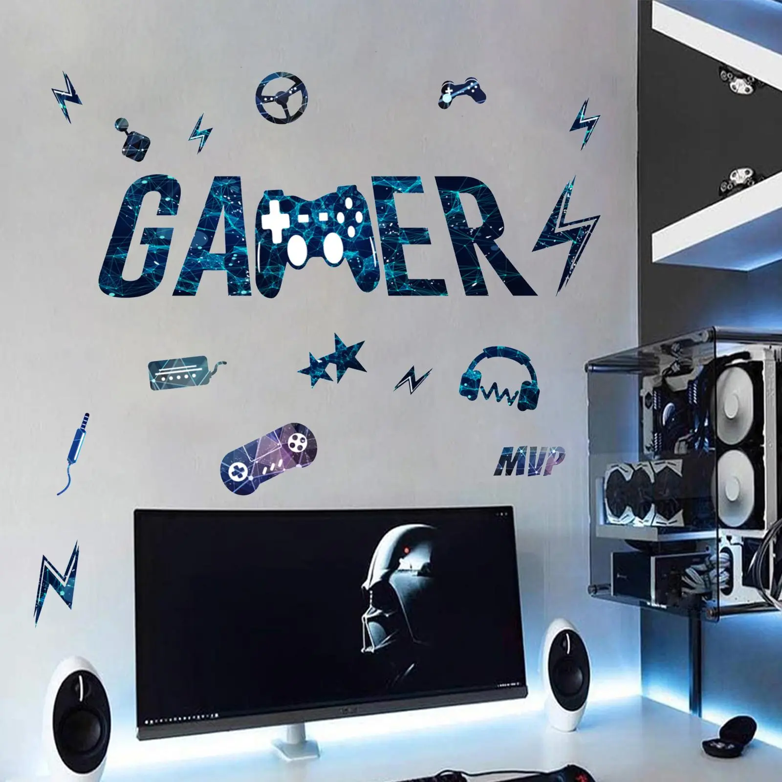Game Series Pattern Wall Decorative Sticker, Mixed Pattern Wall Decals for Boys Kids Room Home Playroom Decoration, Creative Gaming Controller Home Decor Set