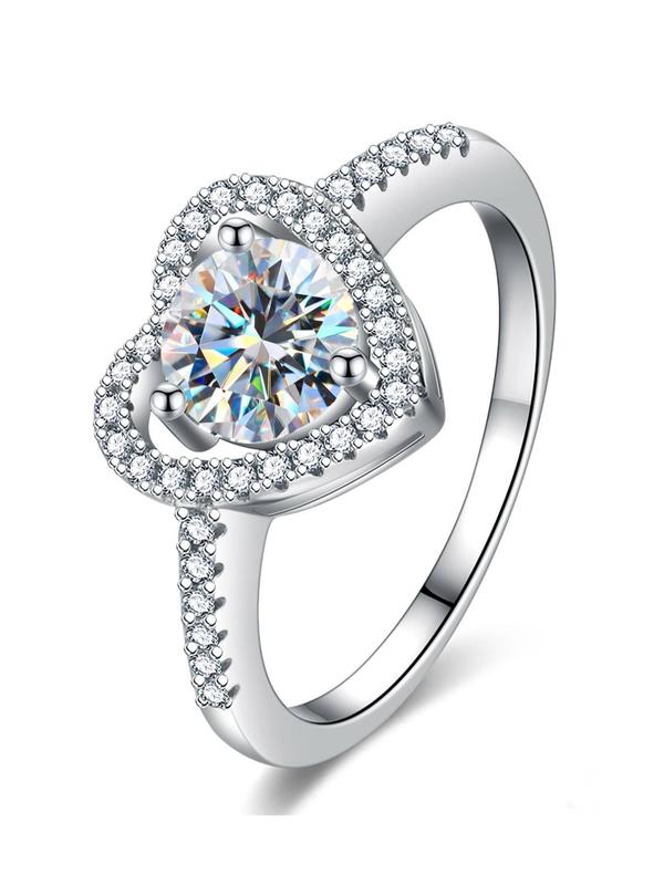 S925 Sterling Silver Synthetic Moissanite Ring, Heart Shaped Ring for Women, Elegant Jewelry for Party, Daily Decor, Trendy All-match & Exquisite Jewelry for Birthday Gift 3