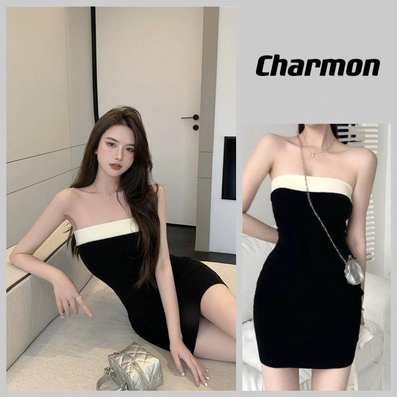 【QCCC tặng voucher】Váy body ống đầm nữ ngắn hở ngực gơn phố cúp ngực 10035 váy  tiệc Women Dress Ong Voi 1