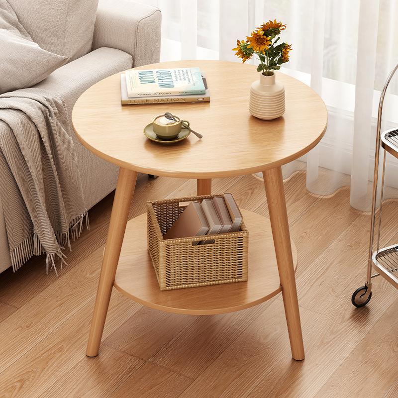 Bàn Hình tròn 2 tầng bằng gõ dùng làm bàn trà, bàn cafe, bàn Sofa, bàn phòng khách, bàn trà sân vườn, bàn decor, bàn  để bình hoa