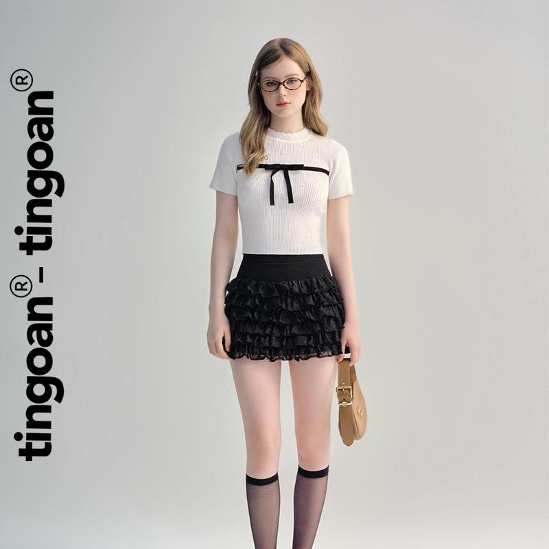  TINGOAN - Chân váy ren tầng thêu logo cạp đen FIONOA SKIRT BL 