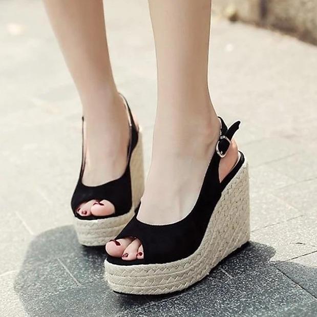 Giày sandal đế xuồng -Dép Xuồng nữ hở mũi đế cói hở mũi cao cấp 9 phân