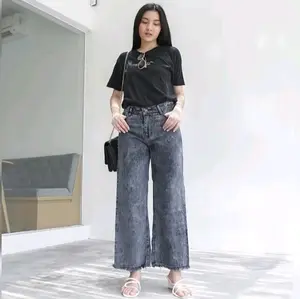 CELANA KULOT JEANS RUMBAI DAN LIPAT MOZZA HIGTWAIST // KULOT JEANS WANITA MOZZA SNOW Celana Biru Hitam Rawis Wanita Panjang Karet Nyaman