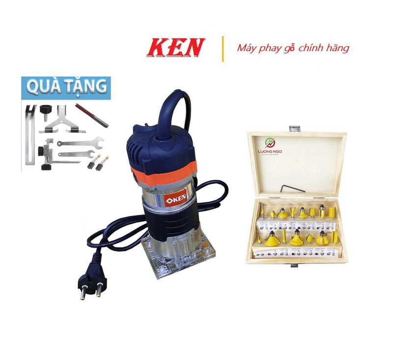 Máy soi alu máy phay gỗ Ken 850W cầm tay mini kèm bộ mũi 15 chi tiết