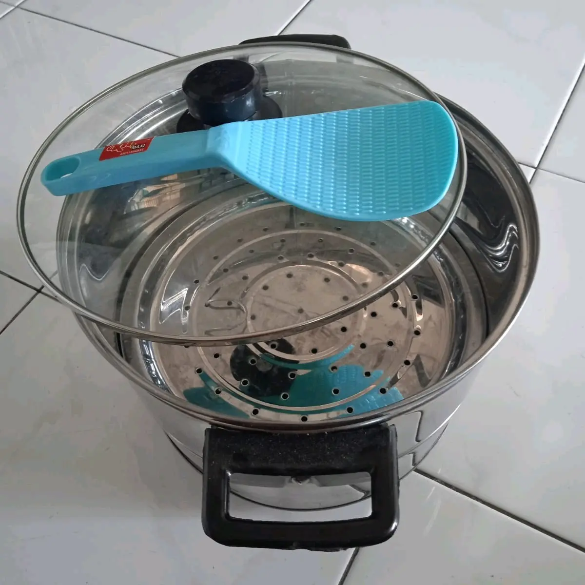 Panci Kukusan Stainless Steel 22cm dengan Tutup Kaca dan Centong Gratis - Dapur