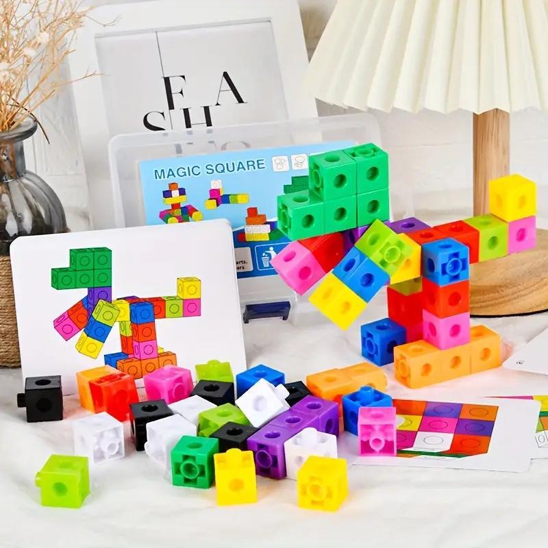 Colorful Building Blocks Toy, 10pcs/box DIY Puzzle Blocks Toy with 30 Cards, Logical Thinking Fine Motor Training Toy, Educational Toy for Kids 4