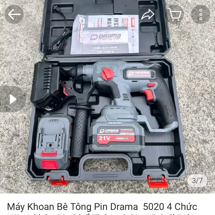máy khoan bê tông drama 5020 màu mới chân pin phổ thông pin 15 cell sịn xò