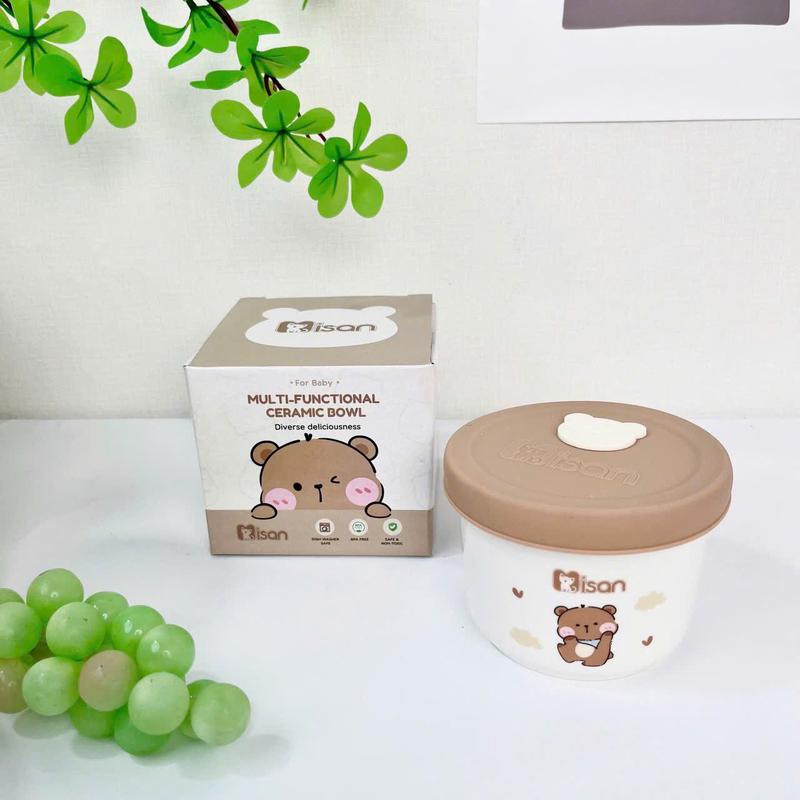 Chén/Hũ Sứ Đựng Đồ Ăn Dặm Nắp Silicon Cho Bé, Thể Tích 250ml, Bát Sứ Ăn Dặm In Hình Họa Tiết Siêu Yêu 8
