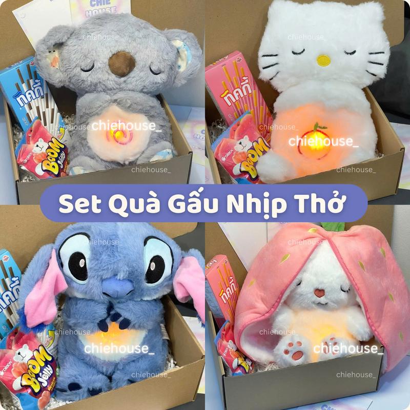 ( KÈM PIN, ẢNH THẬT) Set Quà Gấu Bông Koala Stitch Nhịp Thở Phát Sáng Có Đèn Phát Âm Thanh Nhạc Piano Đáng Yêu Ôm Đi Ngủ