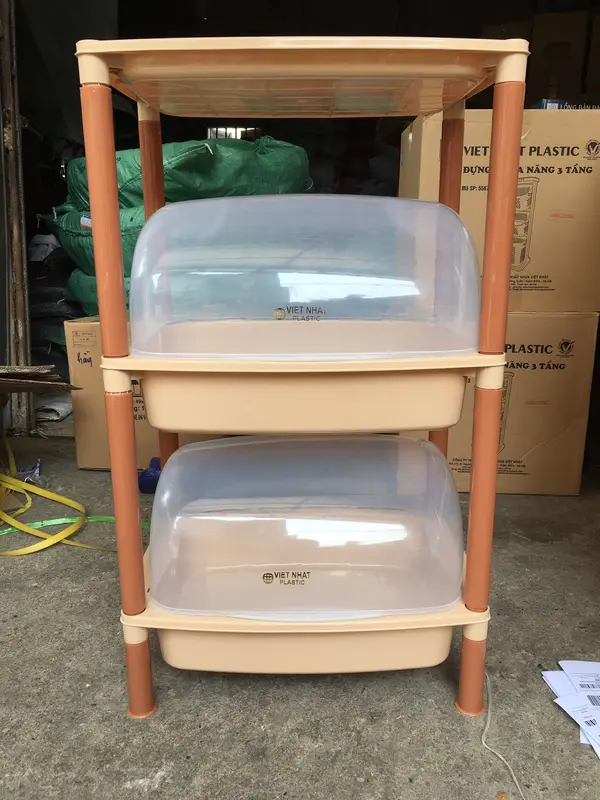 Kệ úp chén, bát 2 tầng + 1 Tầng đỉnh có nắp đậy nhựa Việt Nhật NH147 - Nhà Bếp - Kitchen hop dung bep a du 5