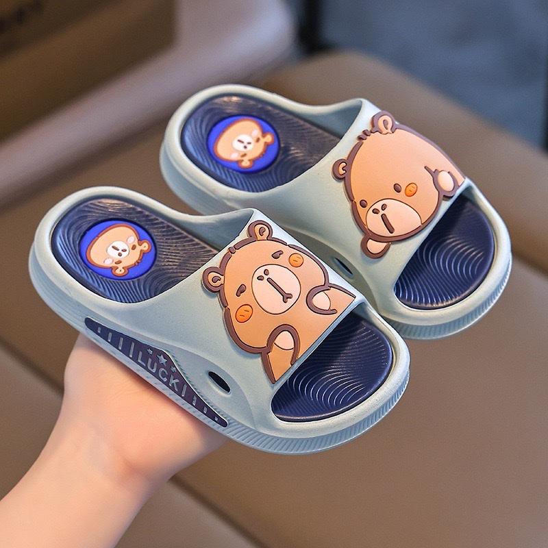 Dép lê mùa hè bé trai và bé gái hoạ tiết capybara màu xanh nâu ngộ nghĩnh 2-12 tuổi