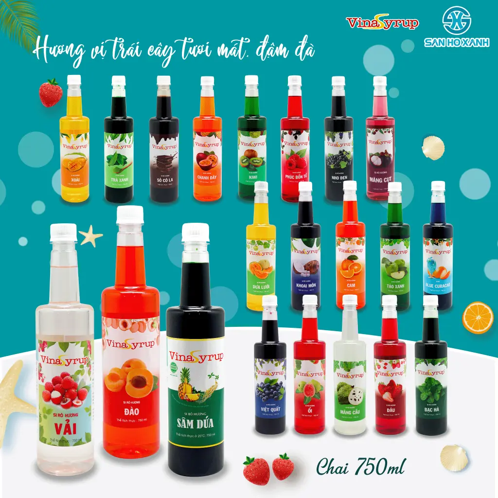Siro VinaSyrup Chai 750ml - Syrup Làm Trà Trái Cây  ,Vị Dâu, Đào, Măng Cụt, chanh dây Mãng Cầu, Nho...[ Đặc sản 3 miền Thanh Hảo]