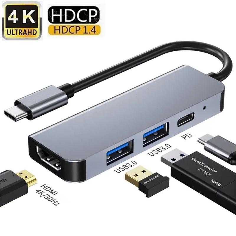  Bộ Chuyển Đổi Trung Tâm Loại C 4 Trong 1 với HDTV HDMI 4K Sạc PD USB Hub 3.0 4 cổng Trạm kết nối USB C Tương thích với Macbook Pro 