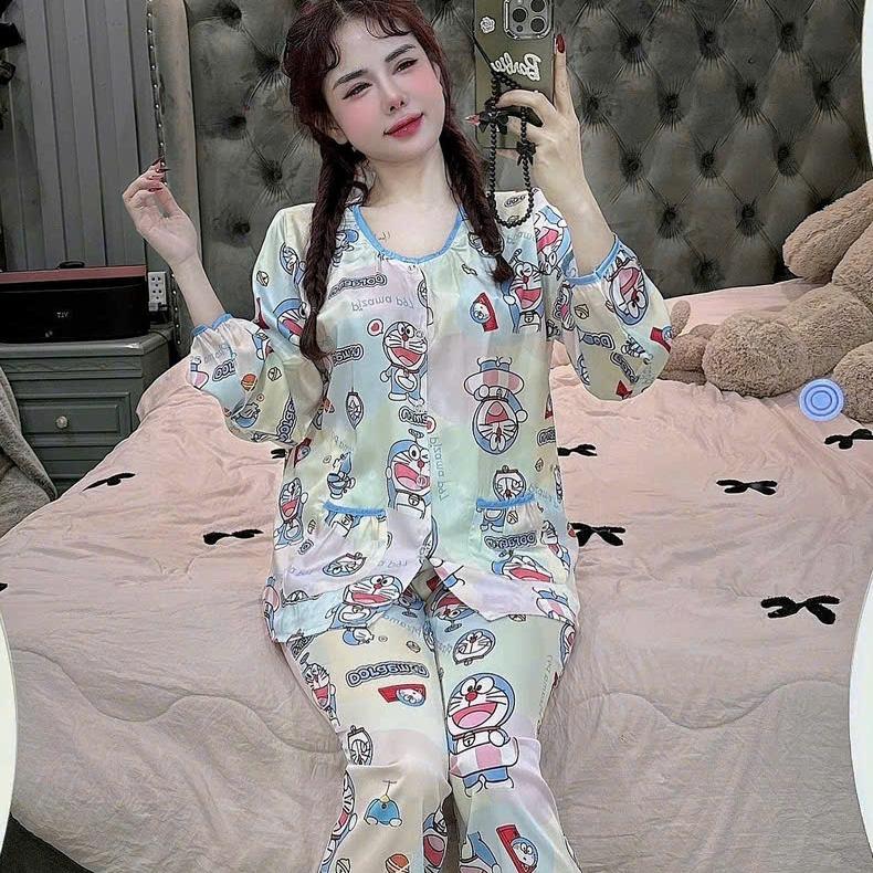 Đồ bộ pijama tay dài lụa latin, cổ tròn nhiều mẫu xinh, dưới 60kg thiết kế mới dễ thương chất liệu mềm mịn mát , đồ bộ nữ Yuri Phương Shop 6