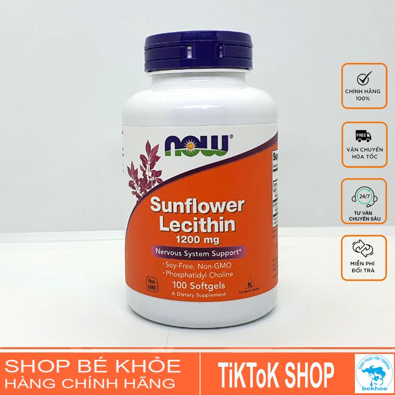 Viên uống chống tắc tia sữa Lecithin 1200mg Now Sunflower Lecithin 100v