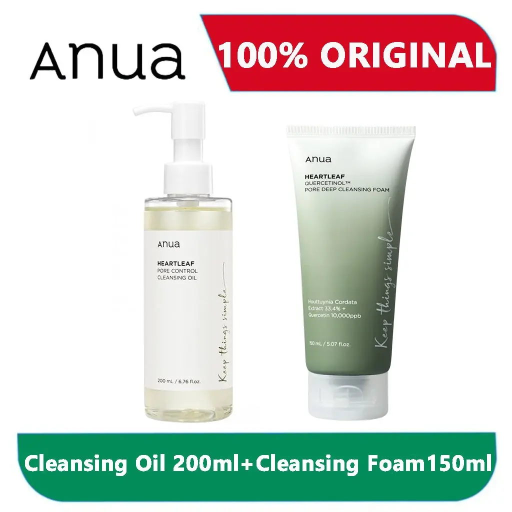 Anua Cleansing Oil Heartleaf Pore Control 200ml +Anua Cleansing Foam Heartleaf Quercetinol Pore Deep Cleanser  Face Wash 150ml Facial Skincare Clear Deep Cleansing