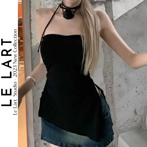 Áo ống nữ Le.lart dáng dài xẻ tà ôm dáng cực đỉnh chất thun cotton màu trơn đơn giản tặng kèm phụ kiện hoa hồng AO22 1