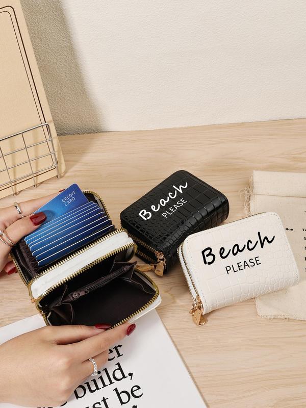 Fashionable Letter Pattern Double-layer Zipper Coin Purse, Lightweight and Portable Credit Card Storage Bag, Casual and Simple Multi-slot Women's Card Bag 3