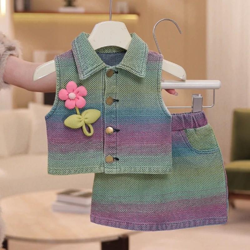 Trang Phục Mùa Hè Cho Bé Gái, Thời Trang Mới Nhất, Trang Phục Denim Lưới, Cỡ Lớn, Sành Điệu, Dành Cho Trẻ Em, Quần Áo Mùa Hè Cho Bé Gái, 2025 5