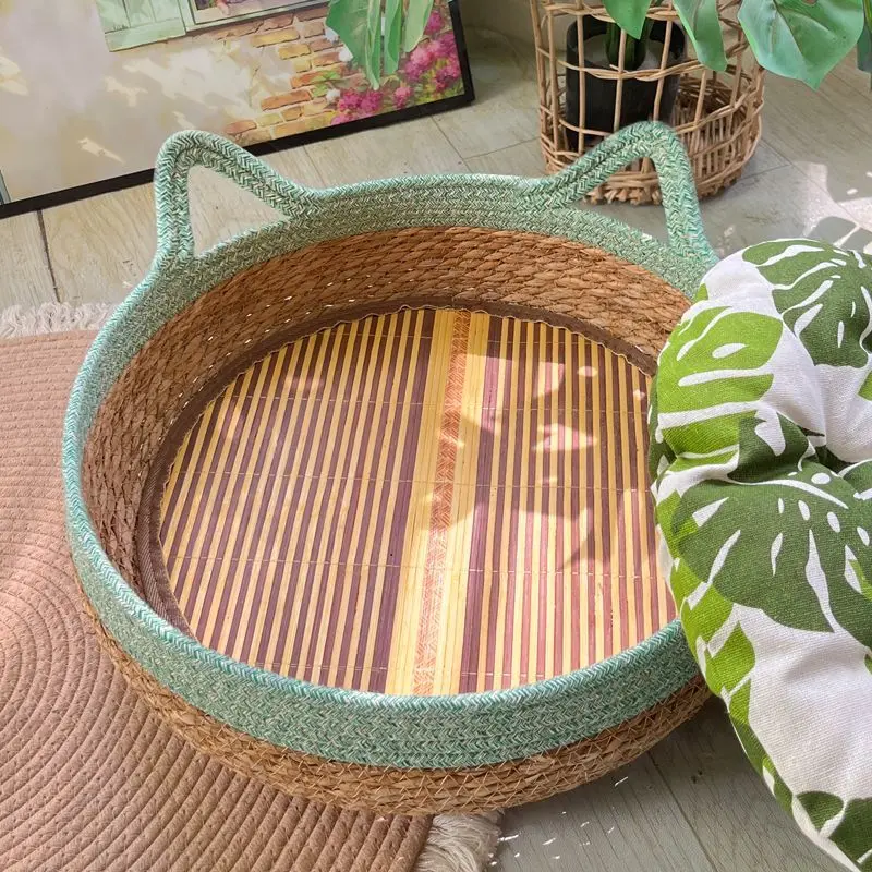 Tổ Mèo, tất cả các mùa, đệm cho thú cưng, tổ mát mẻ cho mùa hè, thích hợp cho mèo và thỏ, được làm bằng Mây, tổ ngủ, 2024