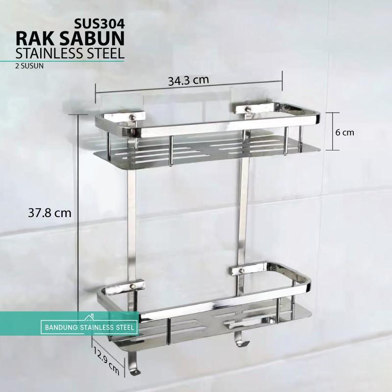 sus 304 rak sabun persegi 2 susun kamar mandi tempat shampo serbaguna stainless steel dinding 1