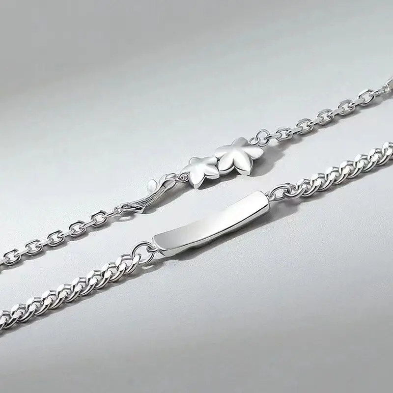 Vòng Tay Cặp Đôi, Bạc S925, Hoa Nhung Tuyết Myosotis Sylvatica, Một Cặp Cho Nam Và Nữ, Vòng Tay Hoa Đơn Giản, Vòng Tay Hoa Hồng Gai Hợp Xu hướng 6