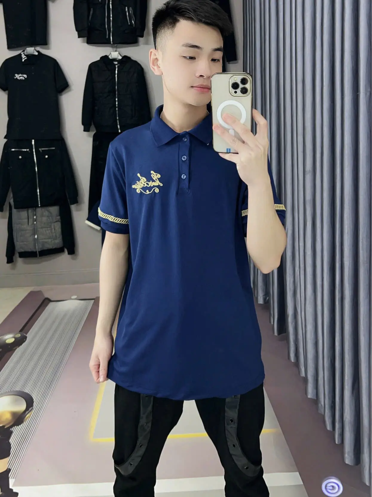 Áo Polo 04 Chất Vải Gai Màu xanh Than Họa Tiết Thêu Siêu Cấp 2025