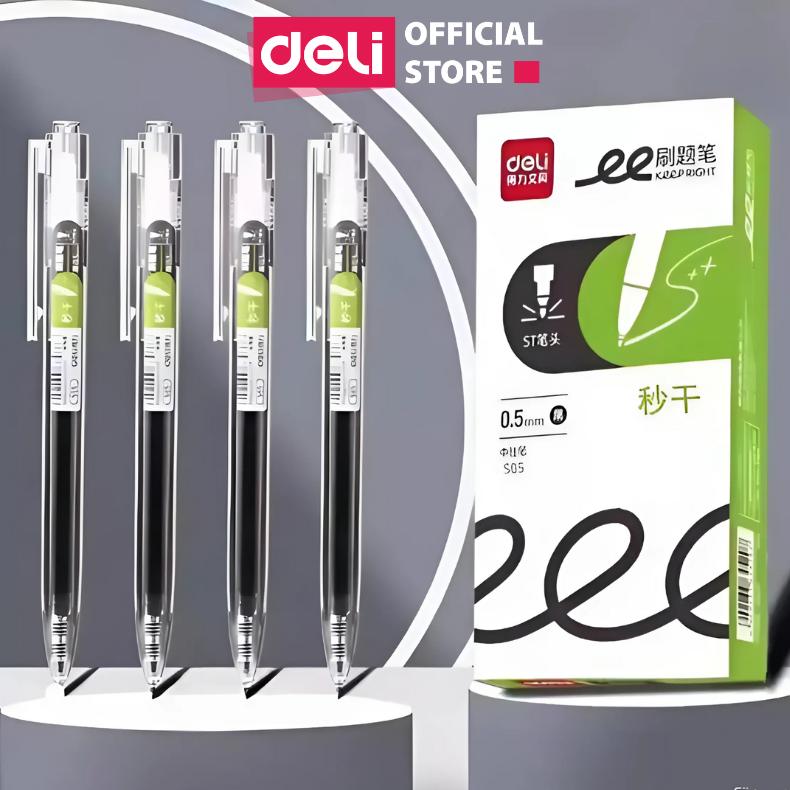 Bút gel đen nhanh khô ngòi ST 0.5mm Deli - Bút siêu nhẹ mực đen viết trơn tru chống lem Phù hợp cho học sinh sinh viên văn phòng và luyện viết tiếng Trung, Hàn, Nhật