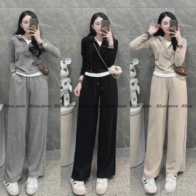 Sét bộ áo dài tay có mũ kèm quần suông dài bigsize RSun Sét bộ thu đông nữ 336