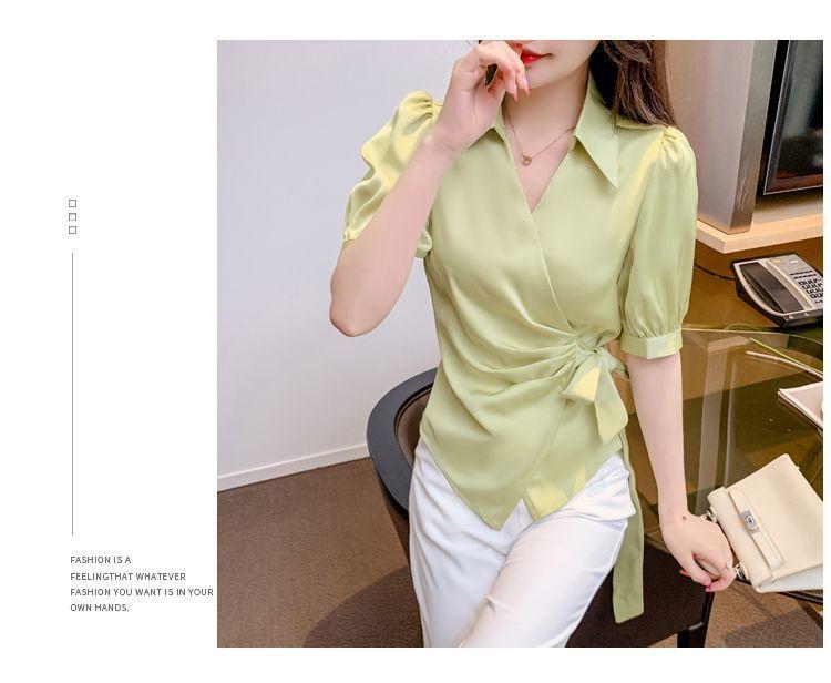 Product Introduction of Áo Sơ Mi Voan Sang Trọng Cao Cấp, Dành Cho Nữ, Trang Phục Mùa Hè, Eo Bó Sát, Phong Cách Phương Tây, Áo Sơ Mi Cổ Chữ V, Thường Ngày Và Bó Sát, Thanh Lịch, Áo ngắn Tay Năm 2025 9