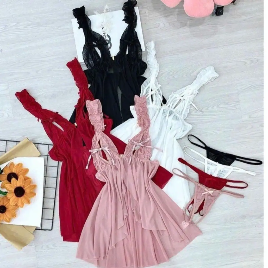 KM5644, Váy ngủ sexy ren xuyên thấu tặng CHÍP, đồ ngủ xẻ trước siêu quyến rũ