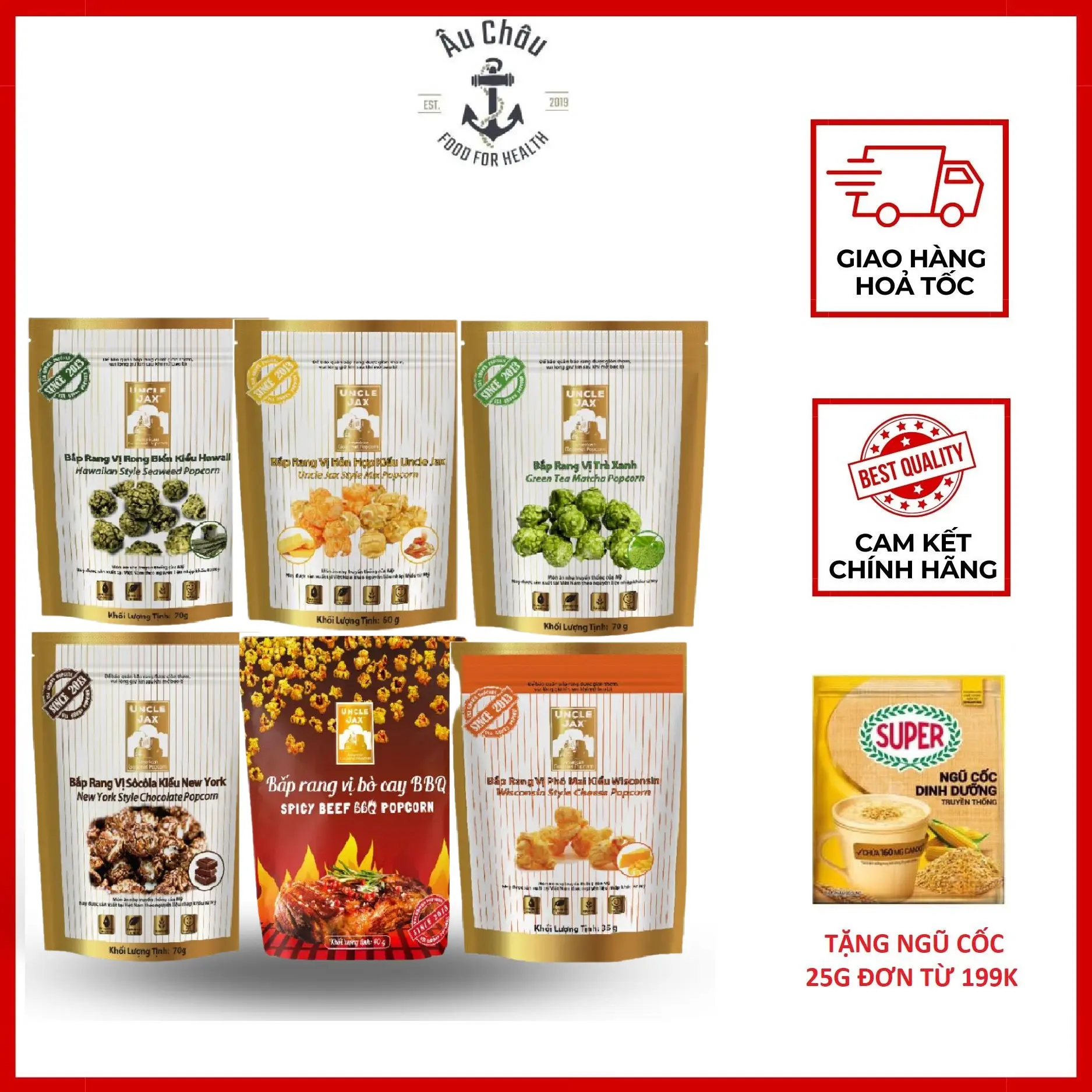 Bắp rang bơ Uncle Jax American Popcorn đủ loại caramel, phô mai 80g ít calo kiểu Mỹ Ăn Vặt Snack