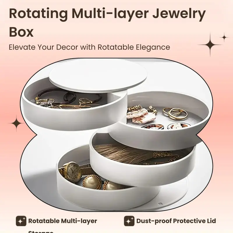 Round Multi-layer Desktop Rotating Jewelry Storage Box, Dust-proof Rotatable Accessories Makeup Organizer with Lid for Dressers for Bedroom, Room Organizer, Sweet Furniture, Dressers Countertop Organizers, Home Decoration, Room Decor, Teenage Girl Gifts 1