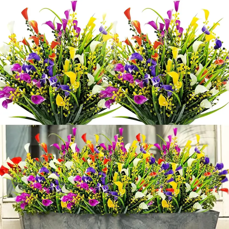 UV Resistant Artificial Calla Lily Flower, 10pcs/set Faux Flower Arrangement, Artificial Bouquet, Decorative Flower Design for Home Party Festival, Tropical Fake Plants, Silk Faux Flowers, Multicolor 1
