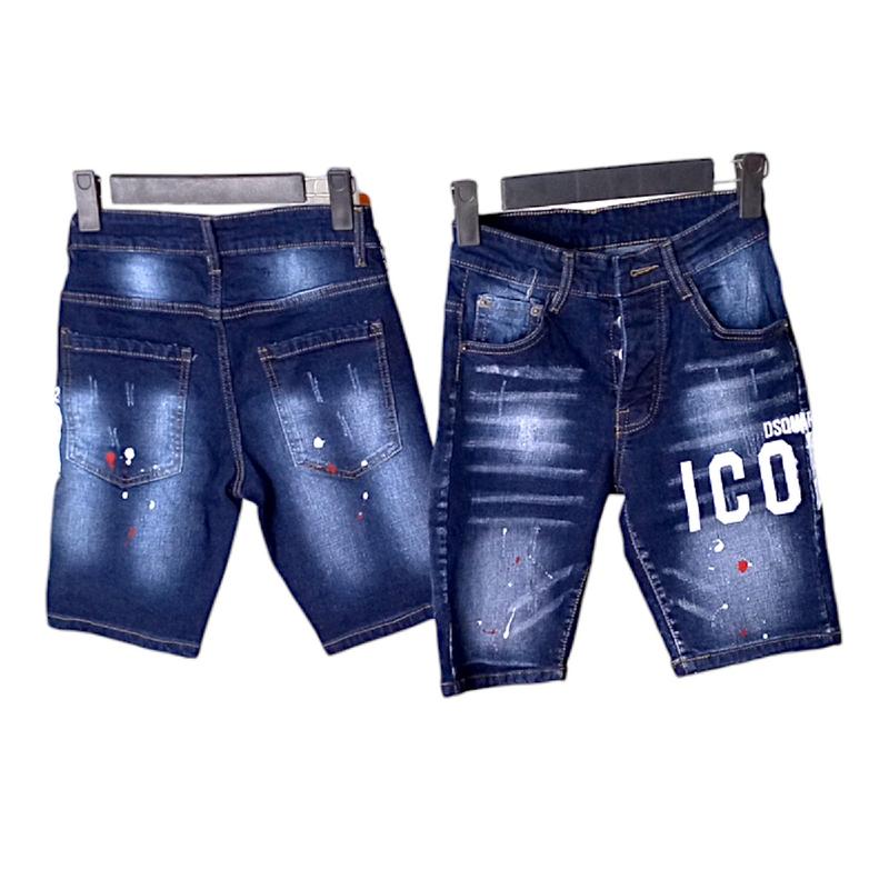 quần short icon sai nhỡ Màu xanh đậm 4 khuy quần dsq Cotton Nam Có Túi Menswear Jean Pants