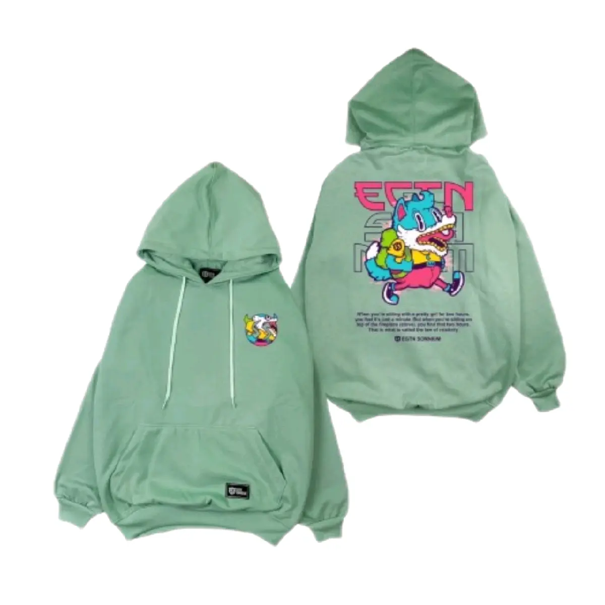 Hoodie Jumper Hijau Sage Mint Wolf Oversize Pria Wanita Unisex