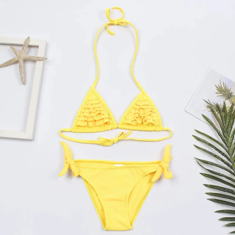 Solid Bandage Girls Bikini Set New Summer Multi Falbala Kids Girls Swimwear Swimsuit Children Biquini Infantil Bathing Suit 8