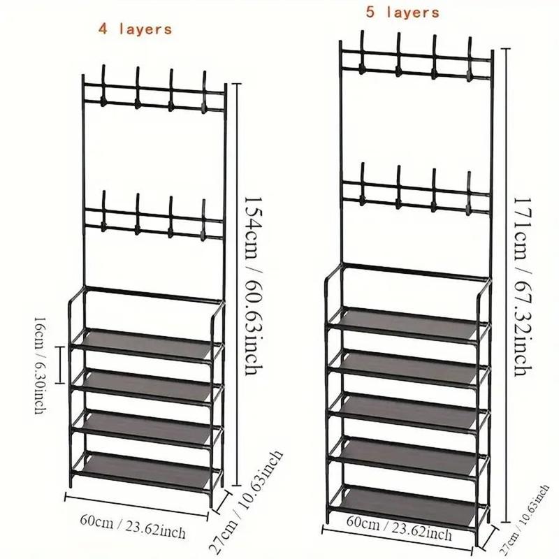 Shoe Rack with 8 Hooks, 1 Count 4/5 Layers Storage Rack, Multifunctional Storage Organizer for Living Room, Bedroom and Home Office 1