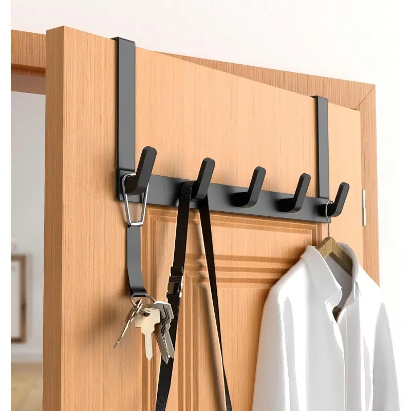 Punch-free Five Row Door Rear Hook Wrought Iron Clothes Bag Hook Large Load-bearing Hat Sundries Storage Rack