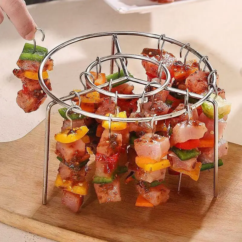 Giá quay bằng thép không gỉ, không cần lật, phụ kiện lò nướng, xiên dọc, xiên BBQ, phụ kiện nhà bếp và gia đình, xiên nướng 4