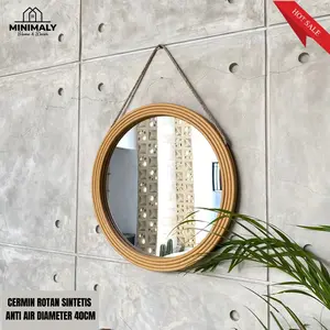 MINIMALY Cermin Rotan  Bulat (TAHAN AIR DAN RAYAP) Cermin Aesthetic Cermin Gantung Cermin Kamar Mandi Cermin Estetik Kaca Aesthetic Kaca Cermin Kaca Rotan Kaca Gantung Kaca Estetik